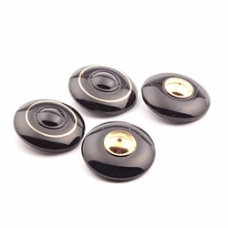 Lot (4) Czech geometric lustre black glass buttons 29mm ONYX