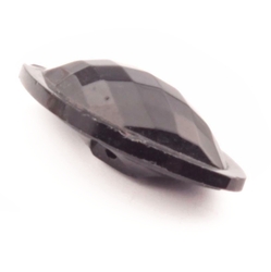 Vintage Art Deco Czech oval navette faceted black glass button 26mm