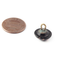 Antique Czech aventurine goldstone striped black glass button 13mm