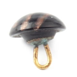 Antique Czech aventurine goldstone striped black glass button 13mm