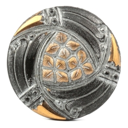 Czech vintage metallic lustre geometric black glass button 27mm