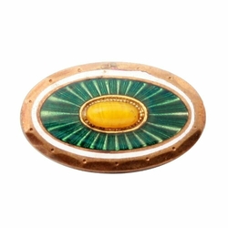 Antique Czech Art Nouveau juice yellow glass cabochon enamel pin button finding