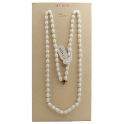 Vintage 29" hand tied necklace Czech white oval glass beads
