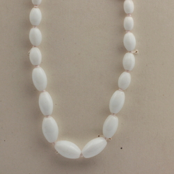 Vintage hand tied necklace Czech white red gradual oval glass beads