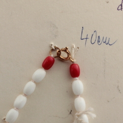 Vintage hand tied necklace Czech white red gradual oval glass beads