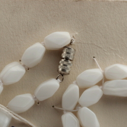 Vintage 36" knotted necklace Czech white satin marble glass beads