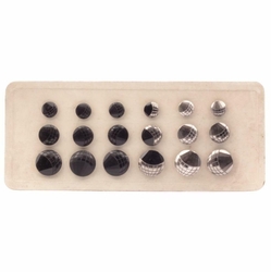 Sample Card (18) Czech Deco vintage geometric silver lustre black glass buttons