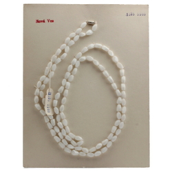 Vintage 36" hand tied necklace Czech white satin marble glass beads