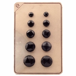 Sample card (10) Czech 1920's vintage Art Deco domed faceted black glass buttons