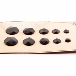 Sample card (10) Czech 1920's vintage Art Deco domed faceted black glass buttons