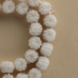 Vintage 40" hand knotted necklace Czech white flower glass beads