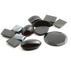 Lot (12) Czech vintage black topaz hematite glass cabochons flatback rhinestones