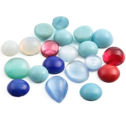 Lot (19) Czech vintage assorted plain and moonglow glass cabochons