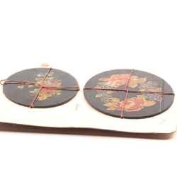 Lot (2) Rare Antique Victorian Czech reverse tinsel painted glass floral miniatures
