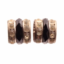 Lot (2) Vintage Czech crystal glass rhinestone black rondelle beads 10x11mm