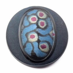 Czech Victorian metallic imitation fabric black 2 hole connector glass bead 32mm