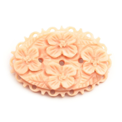 Vintage Deco 30's pink galalith carved flower pin brooch 