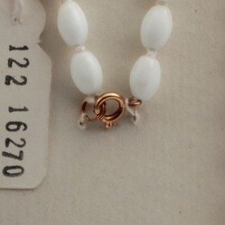 Vintage hand tied necklace Czech white oval glass beads