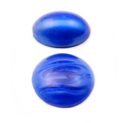 Lot (2) Czech Deco vintage blue satin swirl oval round art glass cabochons