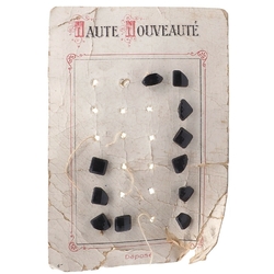Lot (7) Czech antique Victorian square faceted black dimi glass buttons 9mm