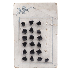Lot (7) Czech antique Victorian square faceted black dimi glass buttons 9mm