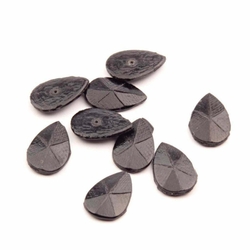 Lot (9) 16mm antique Victorian black mourning glass leaf jewelry bead elements