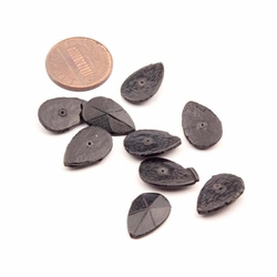 Lot (9) 16mm antique Victorian black mourning glass leaf jewelry bead elements