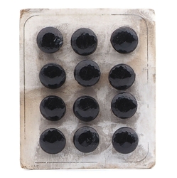 Card (12) antique Victorian Czech jet black round faceted glass buttons 13mm