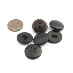 Lot (6) Vintage Czech black round glass buttons 18mm