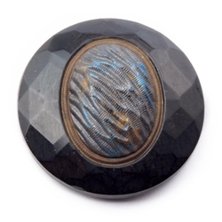 Czech antique iridescent imitation fabric black 2 hole connector glass bead 32mm