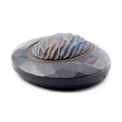 Czech antique iridescent imitation fabric black 2 hole connector glass bead 32mm