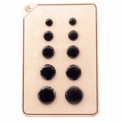 Card (10) Czech 1920's Art Deco vintage black faceted glass buttons