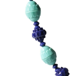 Vintage Deco necklace Czech cobalt blue geometric turquoise flower glass beads