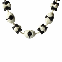 Vintage Art Deco necklace Czech black uranium carved glass beads