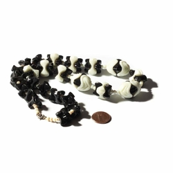 Vintage Art Deco necklace Czech black uranium carved glass beads