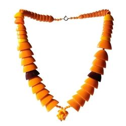 Vintage Art Deco necklace Czech rare orange yellow brown interlocking glass bead