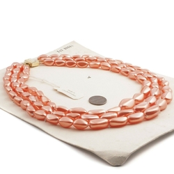 Czech vintage 3 strand necklace pearl orange pink nugget glass beads