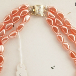 Czech vintage 3 strand necklace pearl orange pink nugget glass beads
