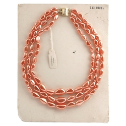 Czech vintage 3 strand necklace pearl orange pink nugget glass beads