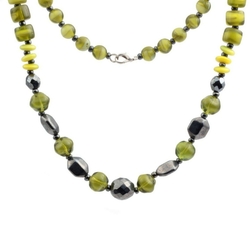 Czech vintage necklace hematite faceted green bicolor rondelle glass beads