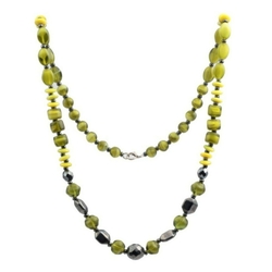 Czech vintage necklace hematite faceted green bicolor rondelle glass beads