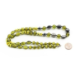 Czech vintage necklace hematite faceted green bicolor rondelle glass beads