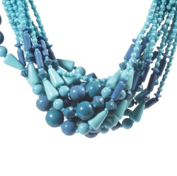 Hank (12) vintage Art Deco Czech blue glass wood bead necklaces