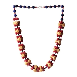 Vintage Art Deco necklace Czech red beige triangle geometric glass beads