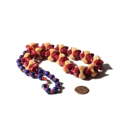 Vintage Art Deco necklace Czech red beige triangle geometric glass beads