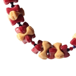 Vintage Art Deco necklace Czech red beige triangle geometric glass beads