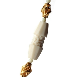Vintage Art Deco necklace Czech uranium carved flower glass beads