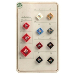 Sample card (11) Art Deco Czech vintage hand painted square glass flower buttons