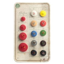 Sample card (14) Czech antique 1920's hand painted spiral flower glass buttons