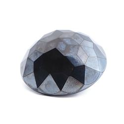 Large Antique Czech hematite lustre faceted domed black glass button 32mm